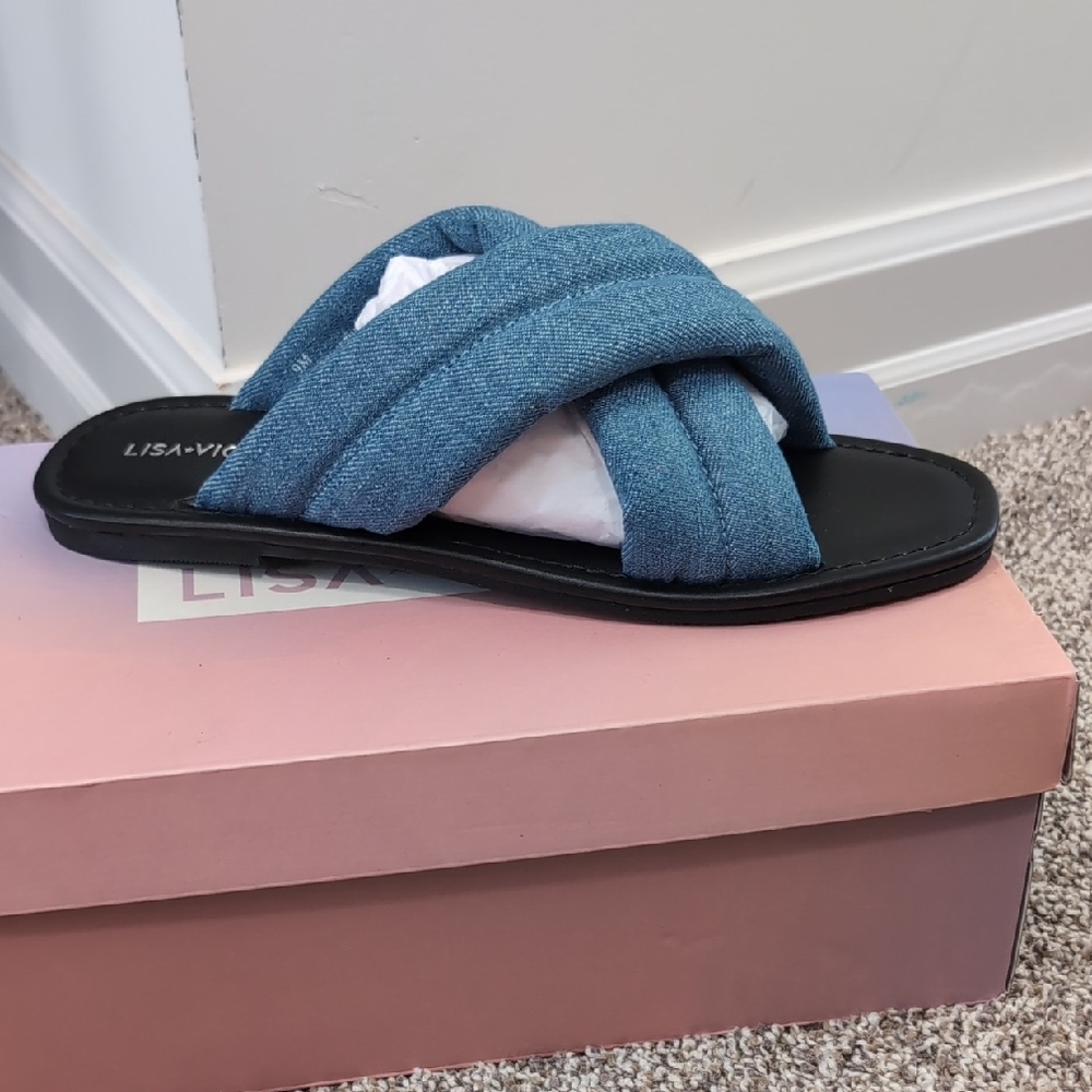 MENTOR-V Chambray Denim Slide Sandal Box (Lisa Vicky)